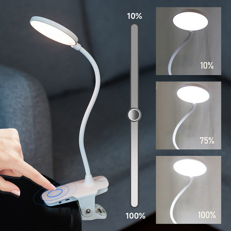 Clip LED asztali lámpa Touch 3 színű tompító szemvédelem éjszakai fény asztali USB újratölthető dolgozószoba hálószoba éjjeli asztali lámpák