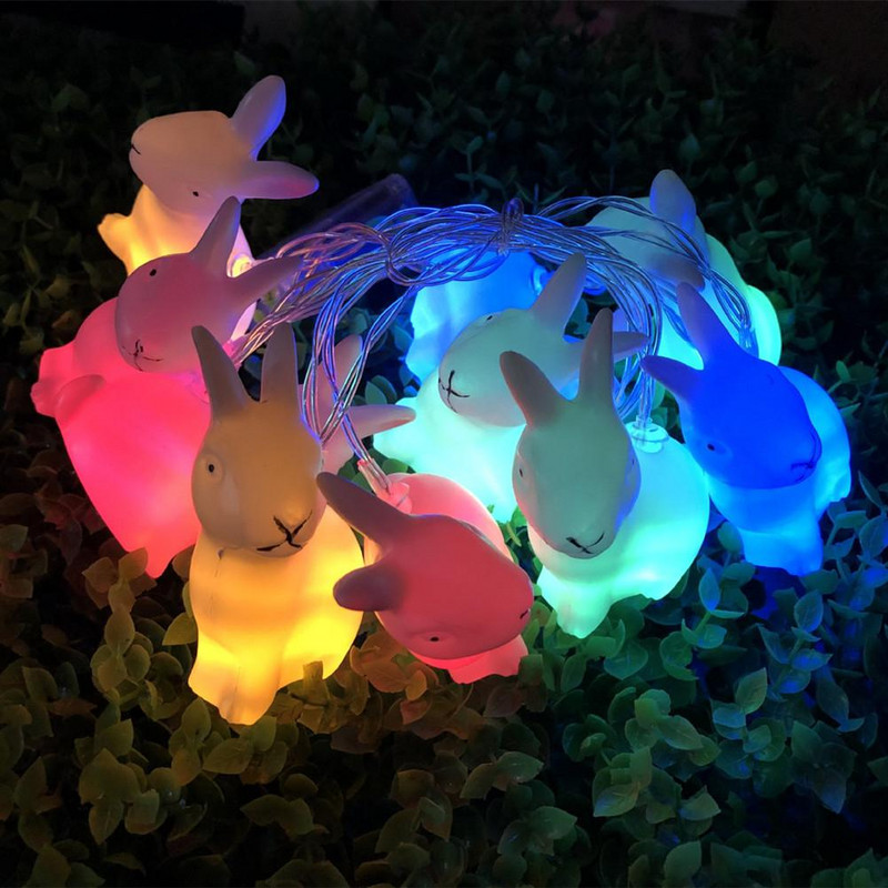 1,5 m 10 LED diód Veľkonočné svetelné reťazce v tvare králika, zajačik, rozprávkové svetlo, na batérie, dekorácia na domácu párty...