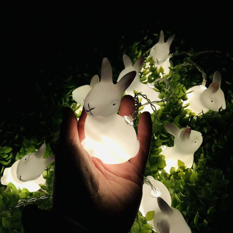 1,5 m 10 LED diód Veľkonočné svetelné reťazce v tvare králika, zajačik, rozprávkové svetlo, na batérie, dekorácia na domácu párty...