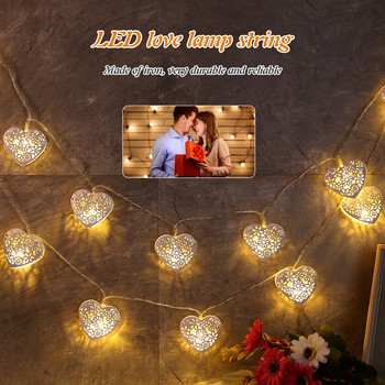 Светодиодна струнна светлина 1,65 м/3 метра Любовно сърце Романтични светлини USB, работещи с батерии Празнични парти консумативи Декорации за Свети Валентин
