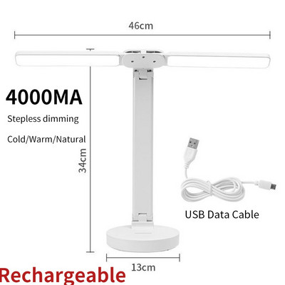 Lampă de birou LED cu două capete, 32 bucăți lumini cu LED-uri Lampă de masă cu baterii cu încărcare USB Lumini de protecție a ochilor pentru casă/birou