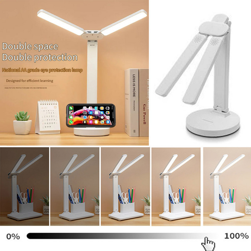 Lampă de birou LED cu două capete, 32 bucăți lumini cu LED-uri Lampă de masă cu baterii cu încărcare USB Lumini de protecție a ochilor pentru casă/birou