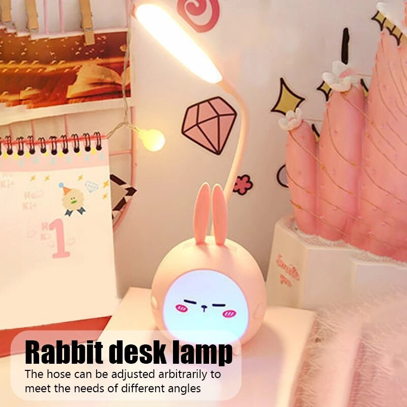 Skaitymo lempa USB LED Kawaii Rabbit Stalinė lempa Vaikų akių apsauga Stalinė lempa Animacinis filmas Spalvinga naktinė šviesa