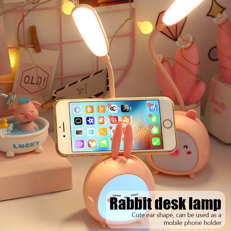 Skaitymo lempa USB LED Kawaii Rabbit Stalinė lempa Vaikų akių apsauga Stalinė lempa Animacinis filmas Spalvinga naktinė šviesa