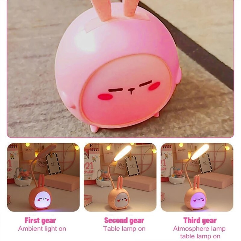 Skaitymo lempa USB LED Kawaii Rabbit Stalinė lempa Vaikų akių apsauga Stalinė lempa Animacinis filmas Spalvinga naktinė šviesa