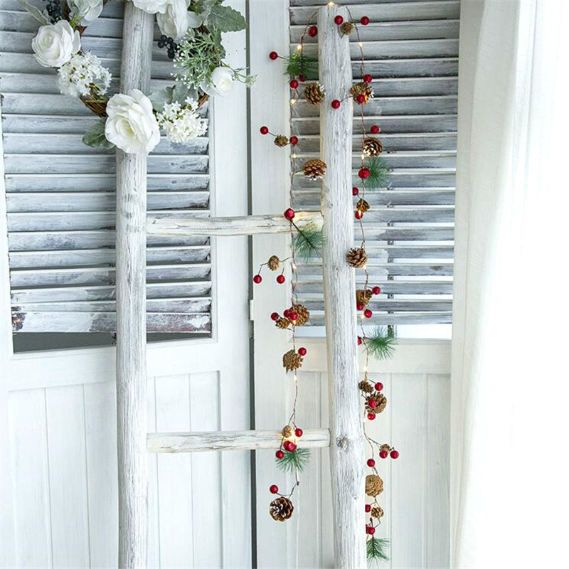 moonlux 2M 20LED vianočné reťazové svetielka borovicové šišky girlanda s červenými bobuľami rozprávkové svetielka na svadobný stromček dekorácia domácej párty