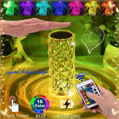 LED krištolo stalinės lempos rožinės lempos projektorius 3/16 spalvų jutiklinis reguliuojamas romantiškas deimantinis atmosferos lempa USB jutiklinė naktinė lemputė