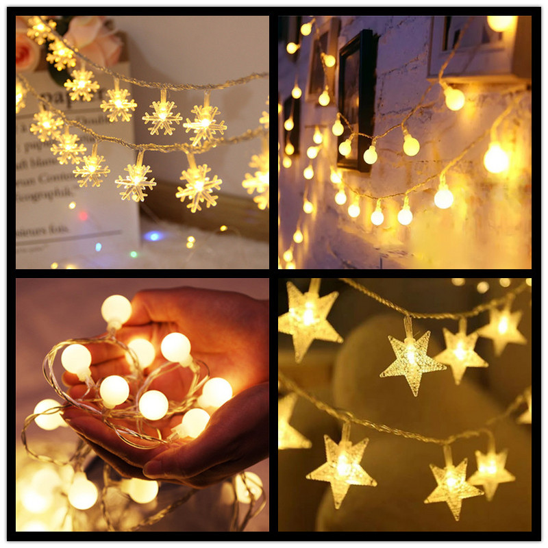 Snowflake Star Ball LED stīgu gaismas Fairy Lights USB/baterijām darbināmas ielas vītnes lampas Jaungada Ziemassvētku eglītes rotājums