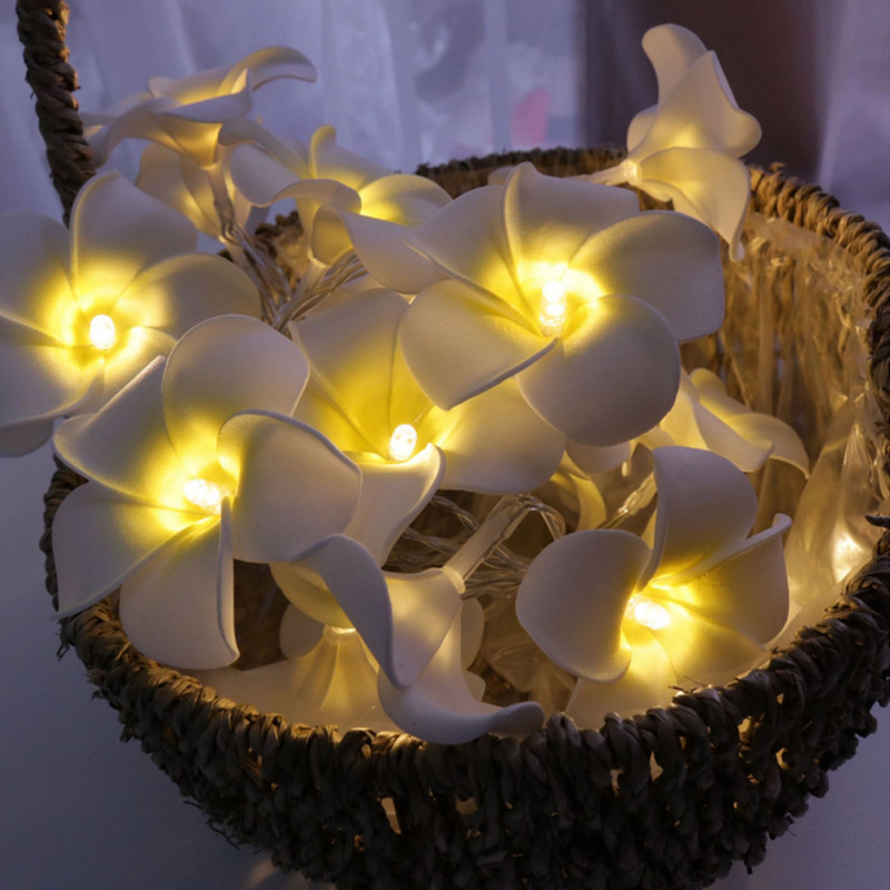 DIY Plumeria LED stringvalgusti aku, USB EU-pistik, toide Frangipani lilleline vanikuvalgusti pühadepeoks jõulupeo jaoks magamistoa kaunistus