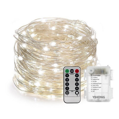AA patareiga töötav 5M 10M 20M veekindel LED vasest stringvalgusti, 8 režiimi hõbedane traat kaugjuhtimispult Decor Xmas Fairy Garland