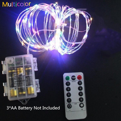 AA patareiga töötav 5M 10M 20M veekindel LED vasest stringvalgusti, 8 režiimi hõbedane traat kaugjuhtimispult Decor Xmas Fairy Garland