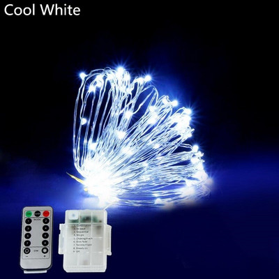 AA patareiga töötav 5M 10M 20M veekindel LED vasest stringvalgusti, 8 režiimi hõbedane traat kaugjuhtimispult Decor Xmas Fairy Garland