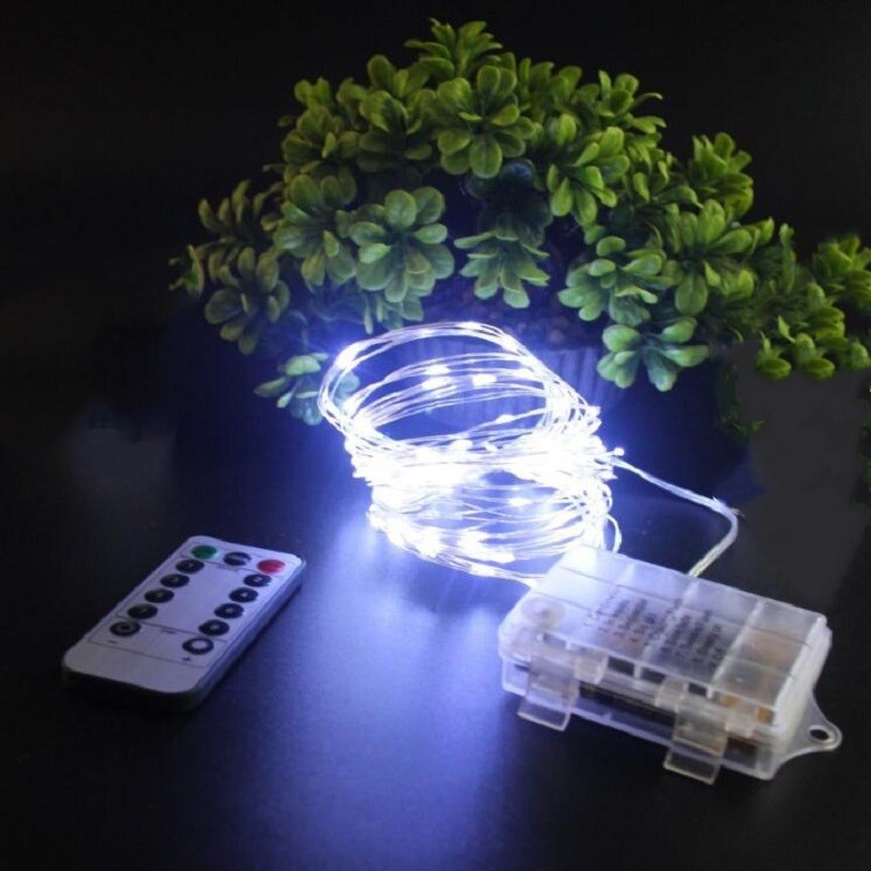 AA patareiga töötav 5M 10M 20M veekindel LED vasest stringvalgusti, 8 režiimi hõbedane traat kaugjuhtimispult Decor Xmas Fairy Garland