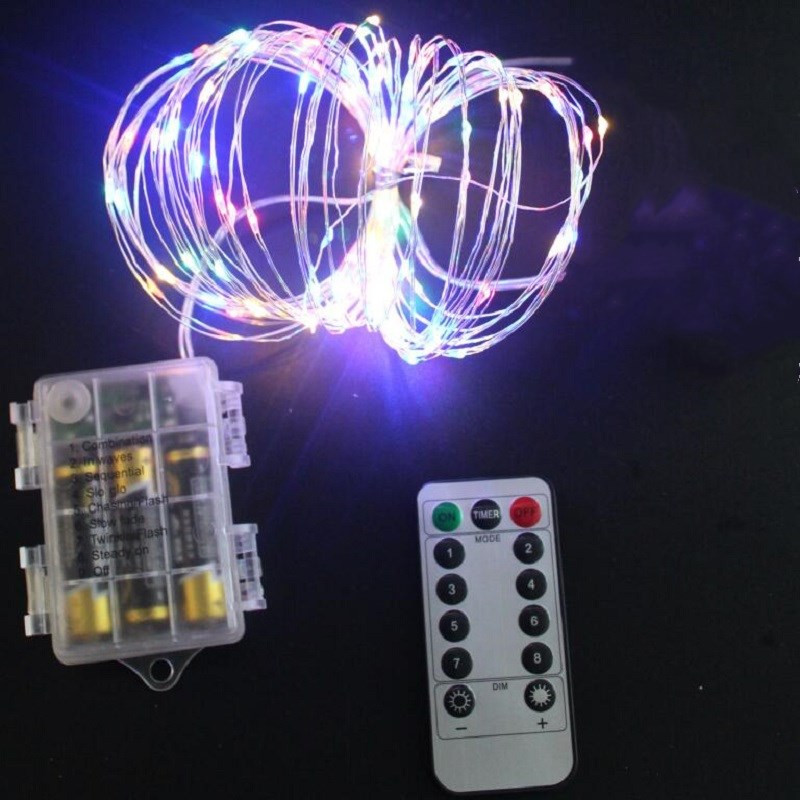 AA patareiga töötav 5M 10M 20M veekindel LED vasest stringvalgusti, 8 režiimi hõbedane traat kaugjuhtimispult Decor Xmas Fairy Garland
