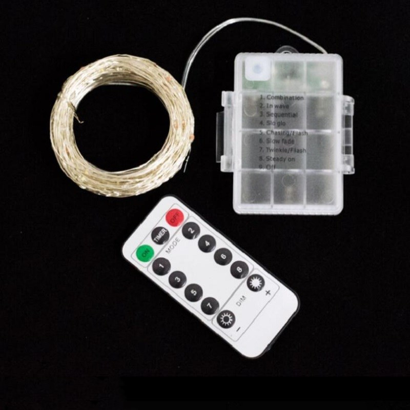 AA patareiga töötav 5M 10M 20M veekindel LED vasest stringvalgusti, 8 režiimi hõbedane traat kaugjuhtimispult Decor Xmas Fairy Garland