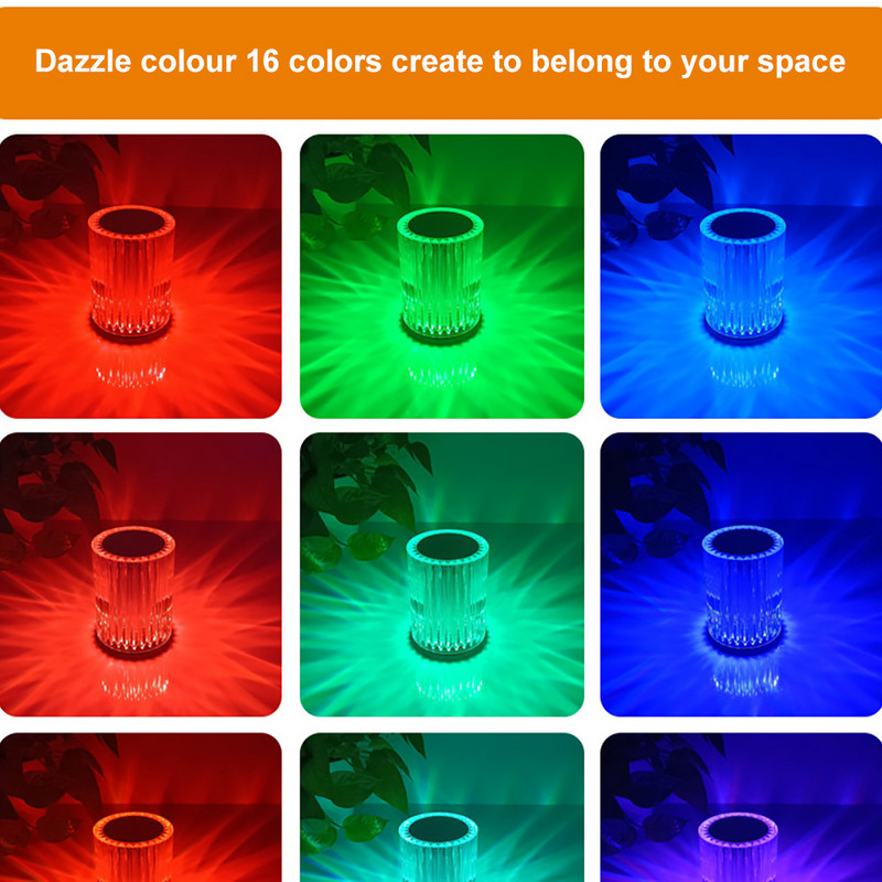 Crystal asztali lámpa újratölthető bárasztali lámpa 3/16 színű légköri lámpa hálószoba éjjeli lámpához Érintővezérlésű LED éjszakai lámpa