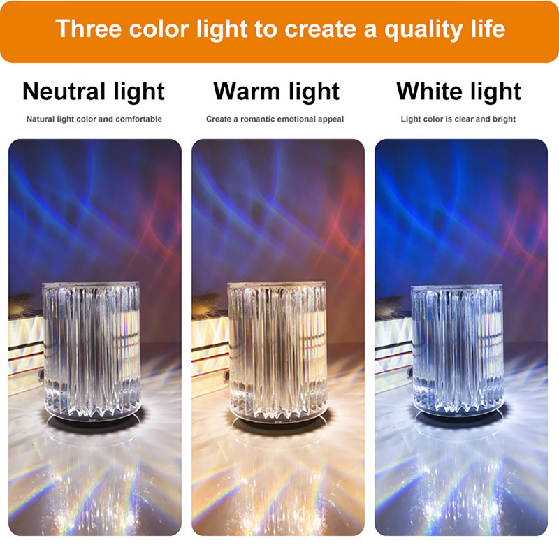 Crystal asztali lámpa újratölthető bárasztali lámpa 3/16 színű légköri lámpa hálószoba éjjeli lámpához Érintővezérlésű LED éjszakai lámpa