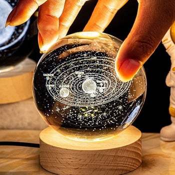 Кристална топка LED настолна лампа USB Power 3D Moon Galaxy Decor Нощни светлини за спалня за всекидневна Бюро Нощна лампа Коледен подарък