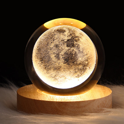 Crystal Ball LED galda lampa USB barošanas 3D Moon Galaxy Decor Guļamistabas nakts gaismas viesistabai rakstāmgalda naktslampa Ziemassvētku dāvana