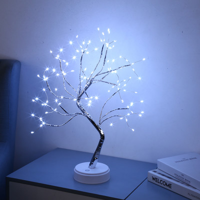 Lumină de noapte cu zână LED Mini brad romantic de Crăciun Ghirlanda de sârmă de cupru Lampă de masă cu zâne pentru decorarea casei dormitorului copiilor