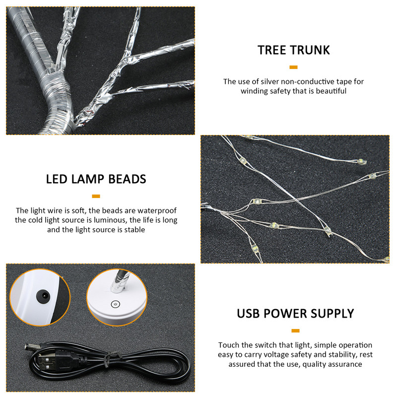 Lumină de noapte cu zână LED Mini brad romantic de Crăciun Ghirlanda de sârmă de cupru Lampă de masă cu zâne pentru decorarea casei dormitorului copiilor