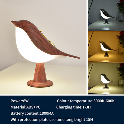 Lumină de noapte pentru păsări, cu control tactil, pentru dormitor, pentru noptieră, lampă de masă, reîncărcabilă, lampă cu aromă magpie, cu LED, în trei culori