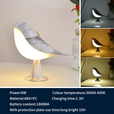 Lumină de noapte pentru păsări, cu control tactil, pentru dormitor, pentru noptieră, lampă de masă, reîncărcabilă, lampă cu aromă magpie, cu LED, în trei culori