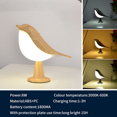 Lumină de noapte pentru păsări, cu control tactil, pentru dormitor, pentru noptieră, lampă de masă, reîncărcabilă, lampă cu aromă magpie, cu LED, în trei culori
