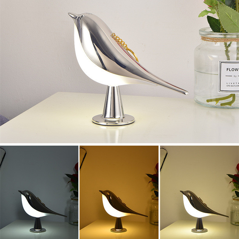 Lumină de noapte pentru păsări, cu control tactil, pentru dormitor, pentru noptieră, lampă de masă, reîncărcabilă, lampă cu aromă magpie, cu LED, în trei culori