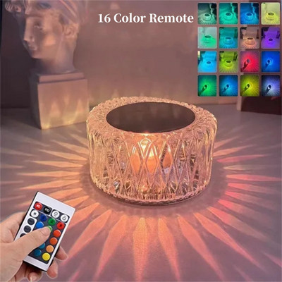 Lampă de masă LED cu cristal, 3/16 de culori, lumină pentru cuib de păsări, lumină de atmosferă de proiecție romantică, USB, lumină de noapte pentru dormitor