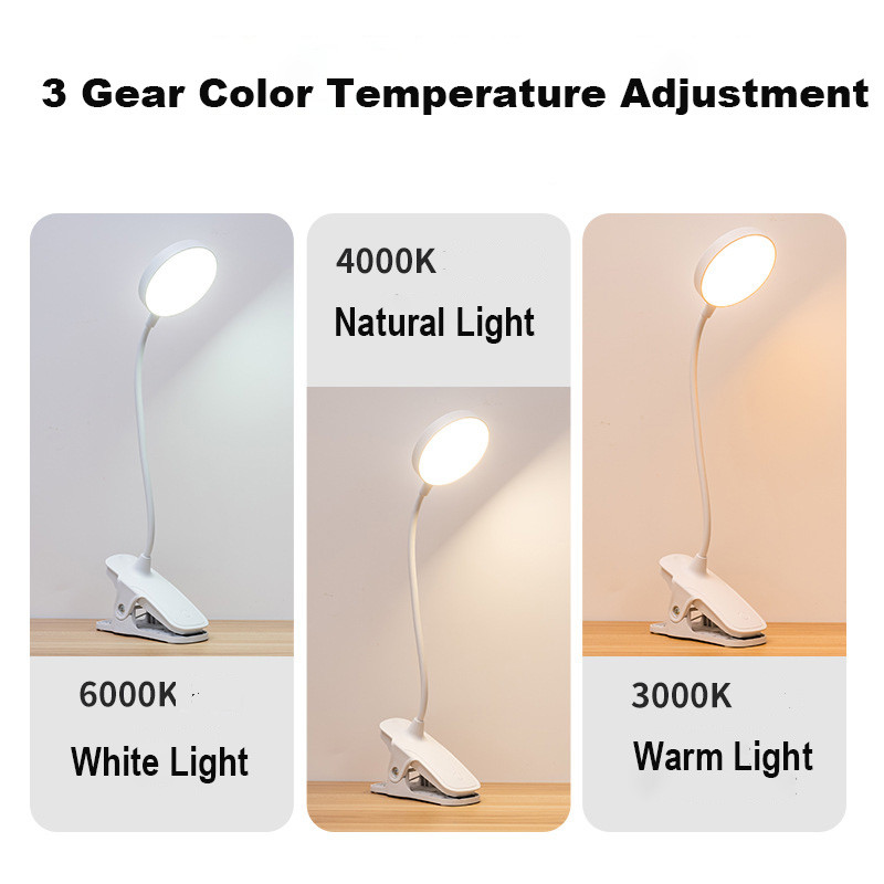 Lampă de masă cu clemă flexibilă, reîncărcabilă prin usb, 3 culori, reglare la atingere, carte de lectură, lumină de noapte, lampă de birou cu LED pentru studiu, muncă de birou