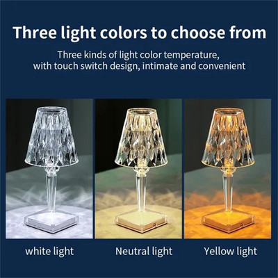Új érintőképernyős LED kristály asztali lámpa gyémánt fényű 3/16 színben állítható romantikus hangulatú lámpa USB újratölthető éjszakai lámpa