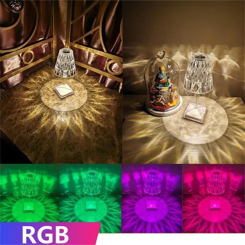 Új érintőképernyős LED kristály asztali lámpa gyémánt fényű 3/16 színben állítható romantikus hangulatú lámpa USB újratölthető éjszakai lámpa