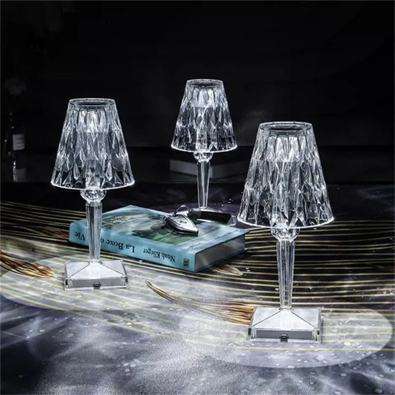 Új érintőképernyős LED kristály asztali lámpa gyémánt fényű 3/16 színben állítható romantikus hangulatú lámpa USB újratölthető éjszakai lámpa