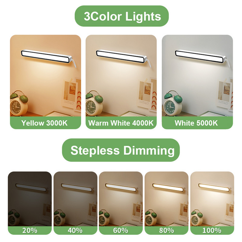 Asztali lámpa USB újratölthető asztali lámpa USB LED asztali lámpák hordozható fényerősség függő mágneses hálószoba éjszakai lámpa olvasó világítás