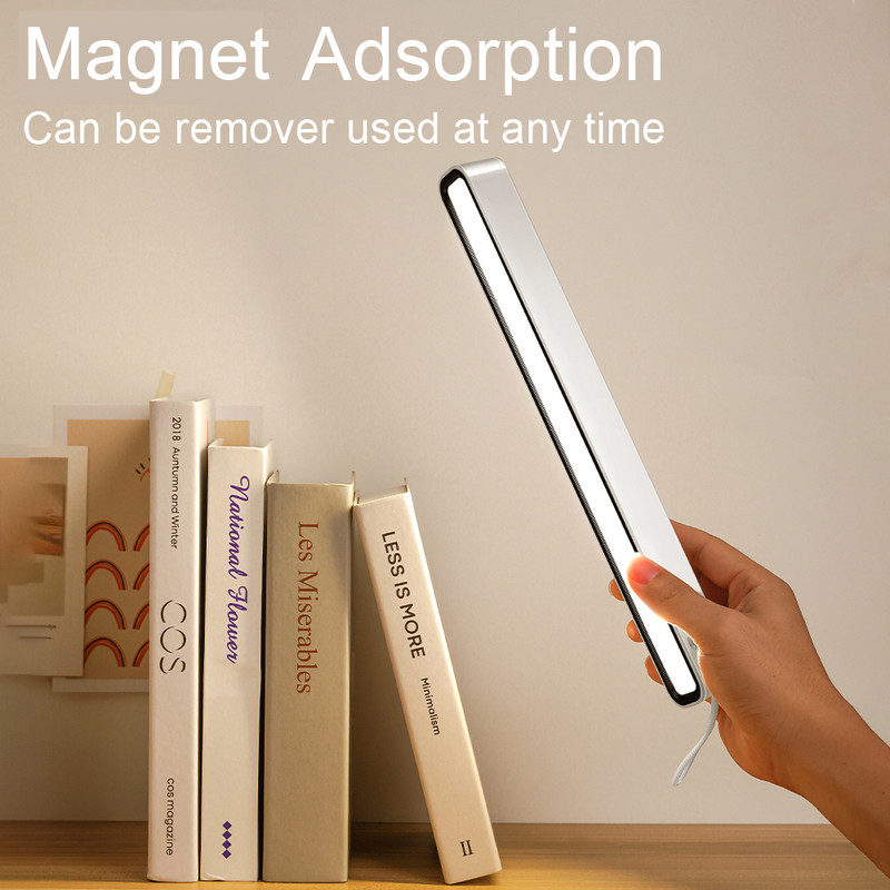 Asztali lámpa USB újratölthető asztali lámpa USB LED asztali lámpák hordozható fényerősség függő mágneses hálószoba éjszakai lámpa olvasó világítás