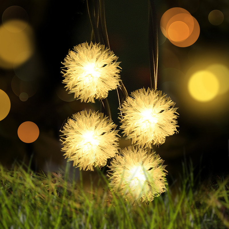 Päikese-LED-haldja tuled Stringid Võilill veekindel karvane lamp 5M 7M 10M jõulupulmapeo aia välikaunistuseks