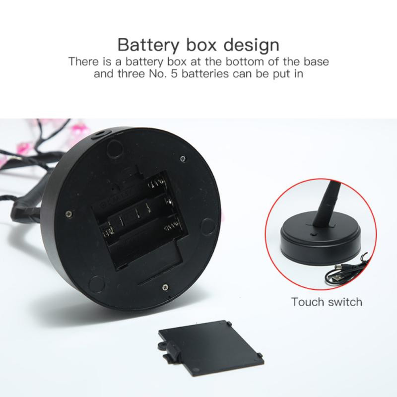 Ķiršu ziedu koka lampa LED siltā gaismas dekorēšana meitenes sirds maza galda lampas akumulators mājas iekštelpu guļamistabas dekorēšanai