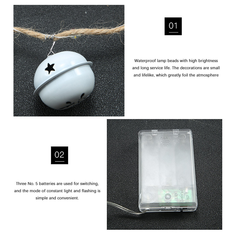 Decoratiune de Craciun Snur de lumini cu clopotel cu LED Decoratiuni creative de Craciun Snur de lumina luminoasa de culoare luminoasa Baterie de exterior