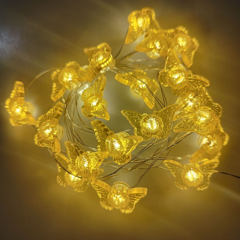Pillangótündér LED-es rézhuzalos lámpák ünnepi esküvői dekorációs lámpa karácsonyi füzér kültéri kerti parti lakberendezés