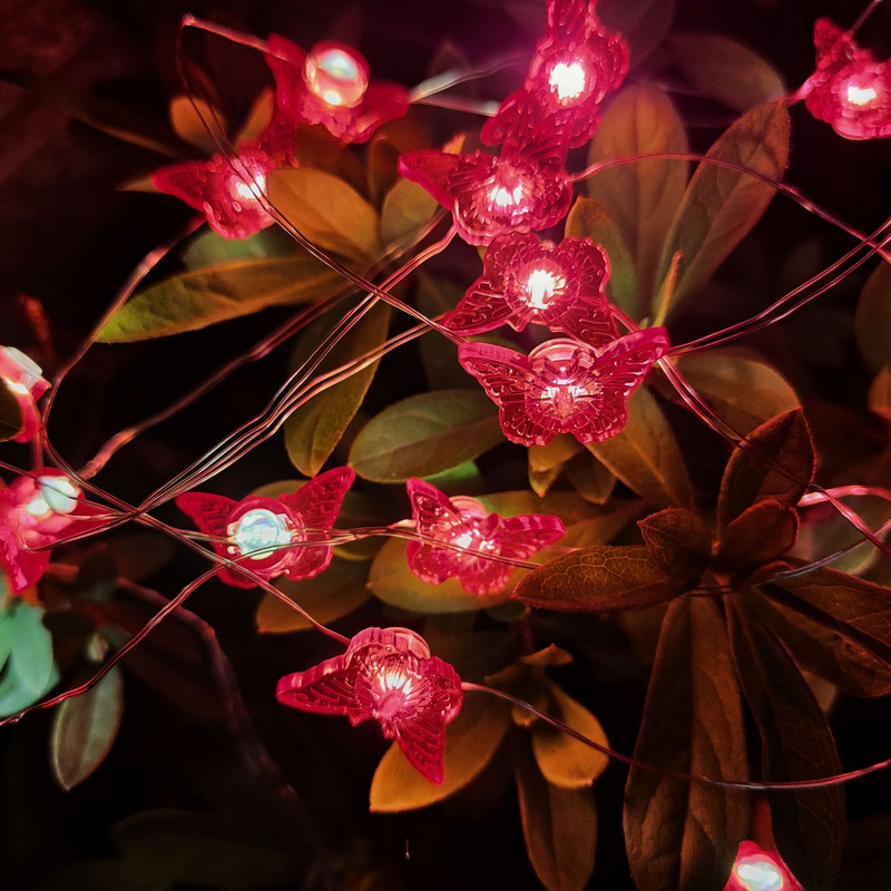 Pillangótündér LED-es rézhuzalos lámpák ünnepi esküvői dekorációs lámpa karácsonyi füzér kültéri kerti parti lakberendezés