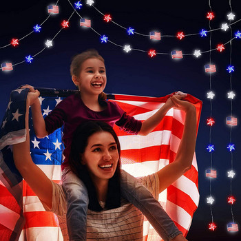 1m/2m/3m/4m Φωτιστικό αμερικανικής σημαίας Διακοσμητικά πάρτι για την Ημέρα της Ανεξαρτησίας LED κόκκινο λευκό και μπλε αστέρι μπαταρίας χρώματος φωτός χορδών