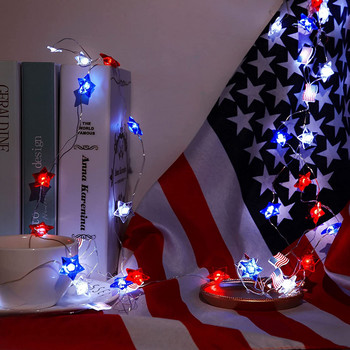 1m/2m/3m/4m осветление на американското знаме Парти декорации за Деня на независимостта LED червена бяла и синя звезда със захранване на батерията цветна нишка