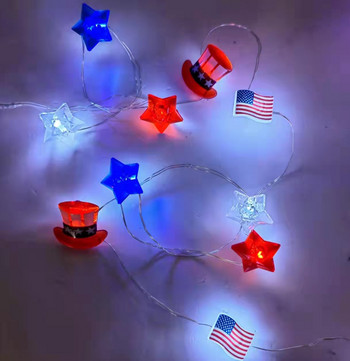 1m/2m/3m/4m Φωτιστικό αμερικανικής σημαίας Διακοσμητικά πάρτι για την Ημέρα της Ανεξαρτησίας LED κόκκινο λευκό και μπλε αστέρι μπαταρίας χρώματος φωτός χορδών