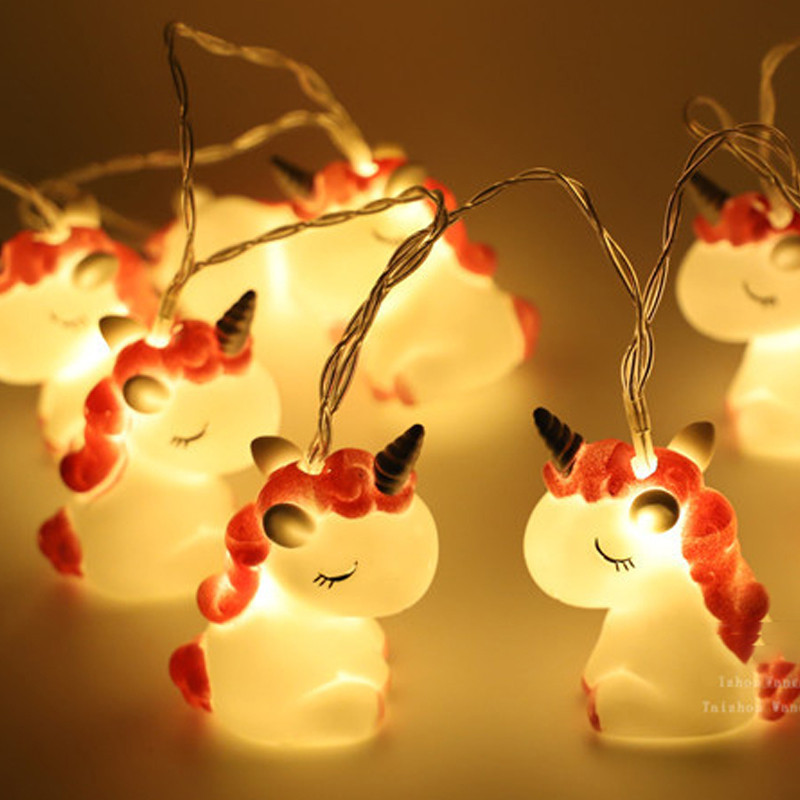 Beebihai Ükssarvik Lastetuba Roosa põrsas LED-nöörid Jõulutuled Sein Aken Puu Dekoratiivne valguspidu