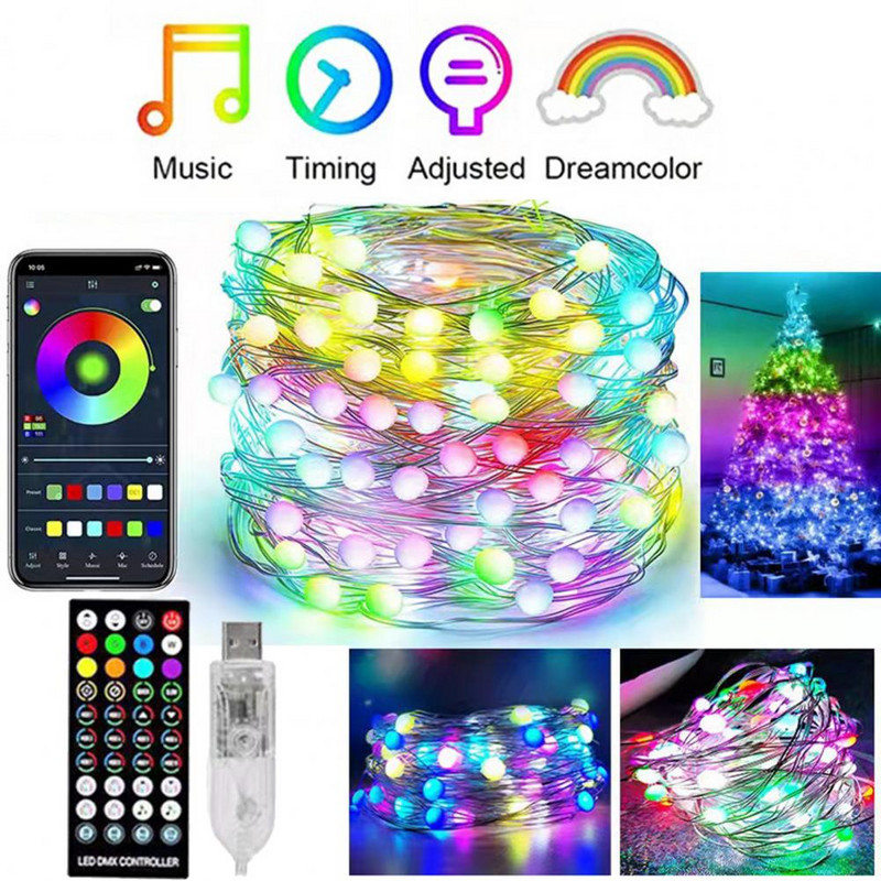 USB Ziemassvētku eglītes LED gaismas stīgas ar Smart Bluetooth App tālvadības pulti Ziemassvētku mājas dekors Fairy Lights Garland
