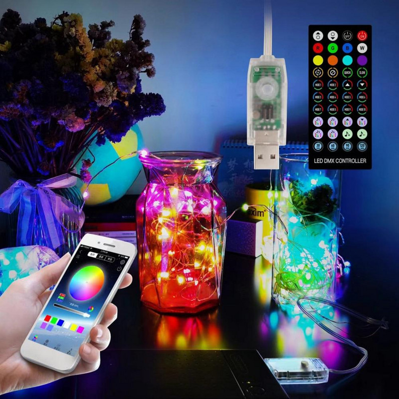 USB Ziemassvētku eglītes LED gaismas stīgas ar Smart Bluetooth App tālvadības pulti Ziemassvētku mājas dekors Fairy Lights Garland