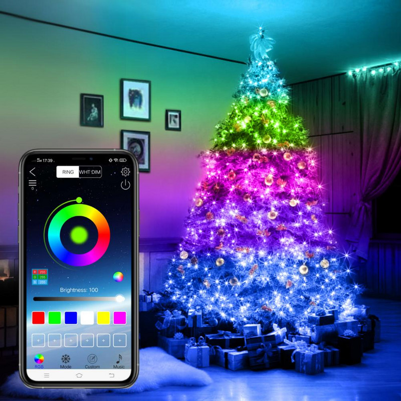 USB Ziemassvētku eglītes LED gaismas stīgas ar Smart Bluetooth App tālvadības pulti Ziemassvētku mājas dekors Fairy Lights Garland