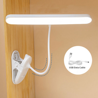 Акумулаторна лампа с щипка Двуглава настолна лампа LED нощна лампа 360° Регулируема настолна лампа Гъвкава лампа с щипка