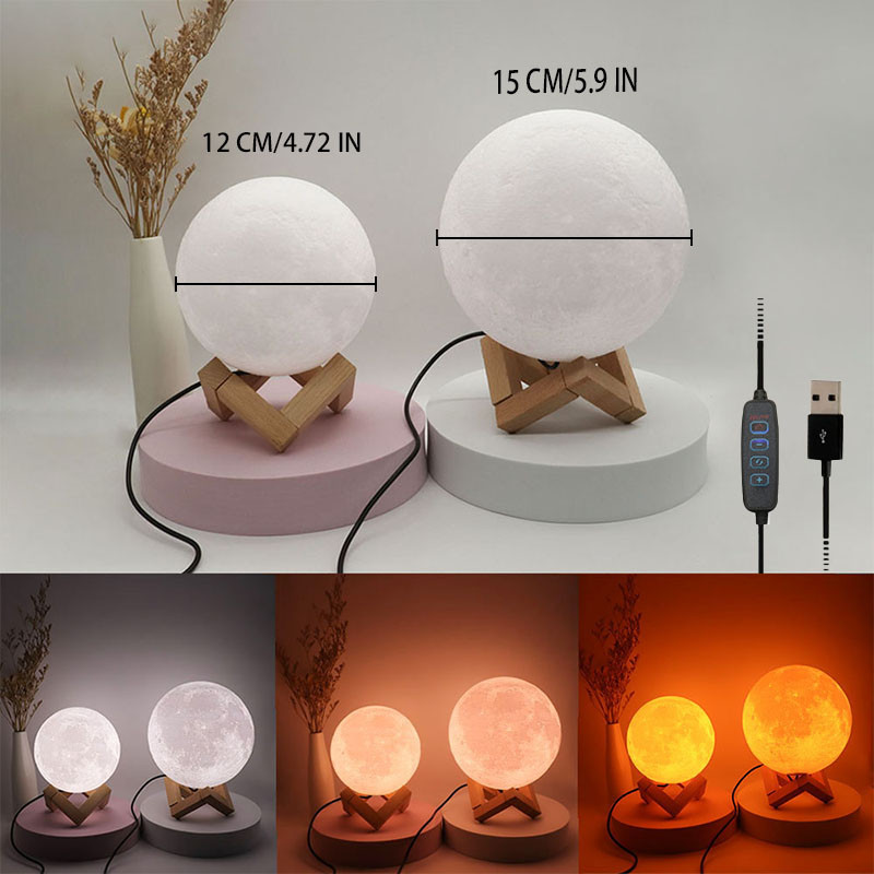3D Moon Night Light Lampă înstelată Copii Drăguț Dormitor Decor LED Night Lights Copii Cadouri USB Plug Lampă de noptieră 12cm/15cm